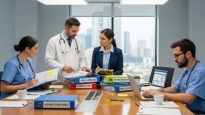Equipo-medico-reunión-cumplimiento-normativo-protocolo
